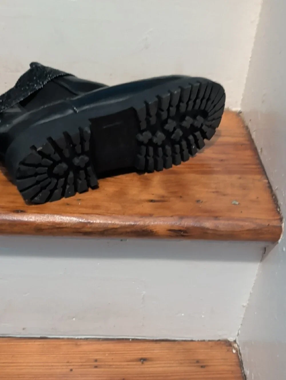 Black Kids Ankle Boots with Silver Chain Detail